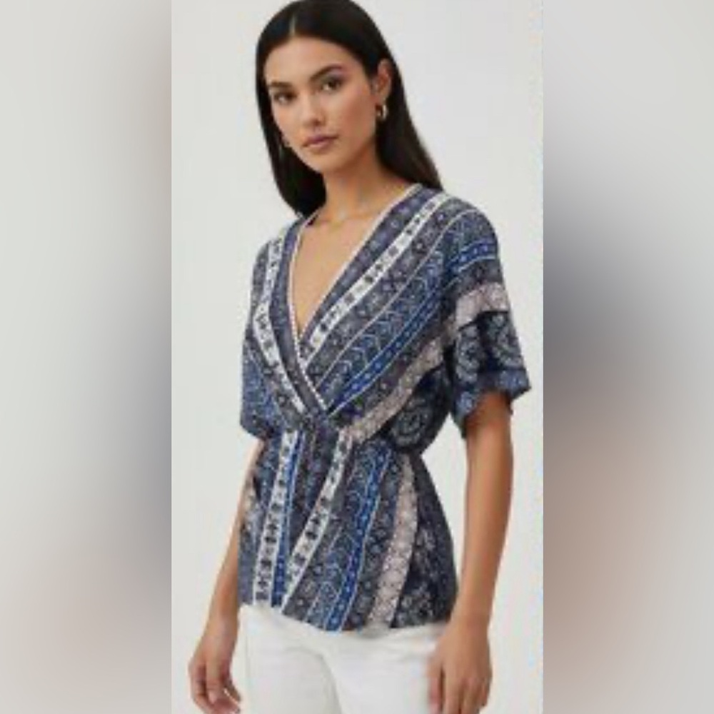 AUW Boho v neck faux wrap blouse xl